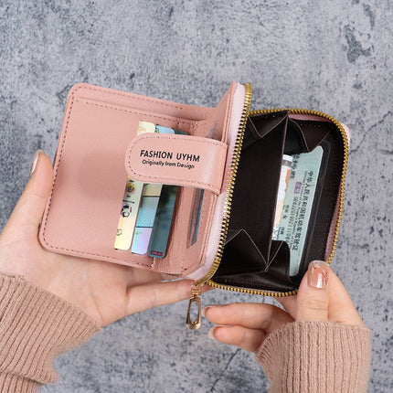 Factory New Women's Wallet Short Zipper Large Capacity Coin Purse All-match Embroidered Color Clutch Card Bag