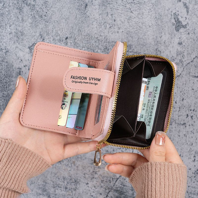 Factory New Women's Wallet Short Zipper Large Capacity Coin Purse All-match Embroidered Color Clutch Card Bag