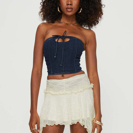 2024 European and American Sexy Spice Girls Amazon Cross-border Sexy Double Lace Irregular Lace Low Waist Mini Skirt