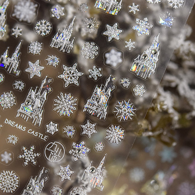 Crystal Diamond Dream Castle Snowflake Nail Art Stickers New 5D Relief Adhesive Ins Popular Nail Stickers 3D Decoration