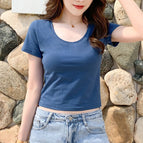 Sapphire blue-round neck-solid color- / S