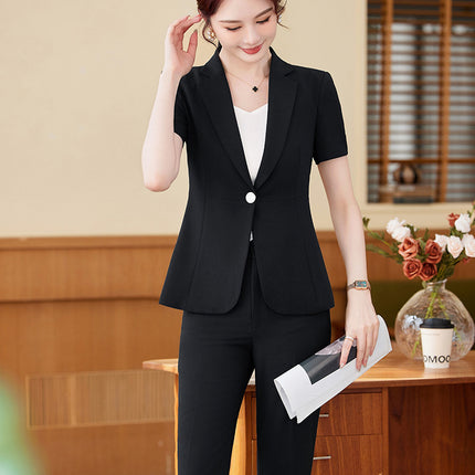 Black Suit Jacket Women's Thin Short-Sleeved Summer Business Suit Hotel Front Desk Beautician Jewelry Store Work Clothes