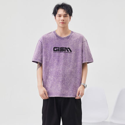 2025 Summer Heavy Letter Printed Short-Sleeved T-Shirt Men's Trendy Brand Ins Loose Casual Pure Cotton Round Neck Half-Sleeved T-Shirt