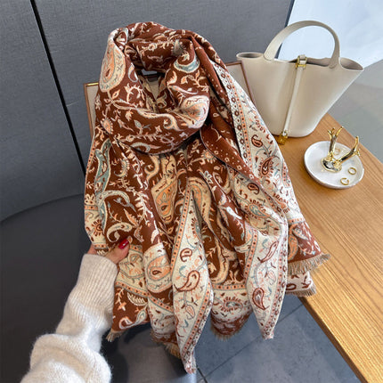 2025 New Autum Retro Fashion Cashew Flower Printed Scarf Warm and Cold Scarf Fashionable Multi-Functional Shawl