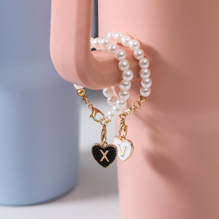 Cross-border keychain Cup accessories Pearl Chain love chain strap lobster buckle hanging 26 English letters chain