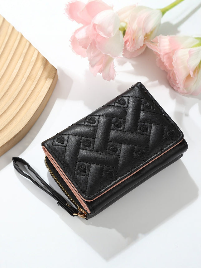 Cross-Border New Women's Short Wallet Simple Embroidered Heart Pu 70% off Card Holder Multi-Card Slot Wallet All-In-One Bag