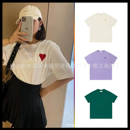 Cross-Border Am* Short-Sleeved Pure Cotton Embroidered Round Neck T-Shirt Summer Casual Loose Couple Wear Star Same Style Drop Shipping
