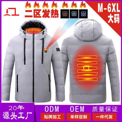 Cross-Border Popular USB Smart Heating Cotton Jacket Hooded Warm Men's Cotton Jacket Outdoor Graphene Heating Jacket