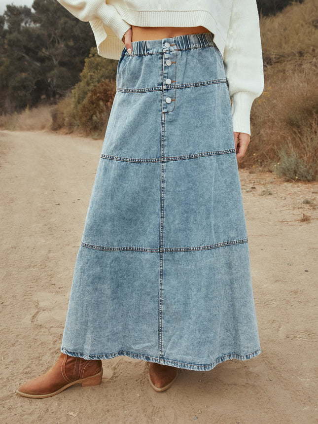 25 Years of European and American Cross-Border Amazon New Products Bohemian A-Line Layered Stitching Denim Skirt 8943