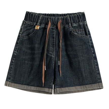 Elastic High-Waisted Retro Jeans for Women, Wide-Leg Shorts for Women, 2024 New Summer Thin Straight Hot Pants