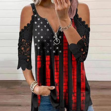 2025 Cross-Border New European and American Export Tops with Suspenders, Cut Out Lace Sleeves, Knitted Amazon Popular T-Shirts for Women