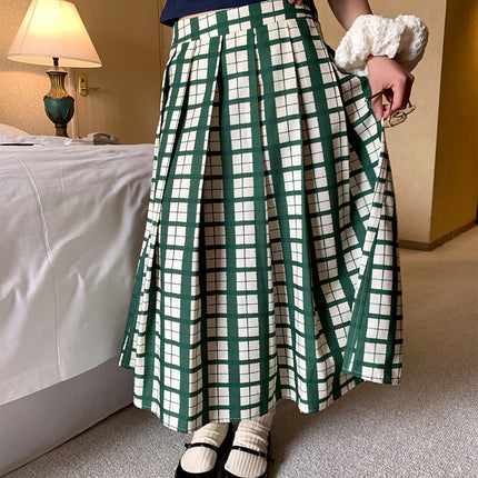 Ovinsyang Green Plaid Skirt Women's Summer Design Niche Preppy Style Outfit a Line