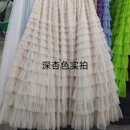 Sauze Skirt Women's Sweet Multi-Layer Cake Mesh Skirt light purple Elegant Elegant Elasticite Waist Princess A- Line Long Skirt