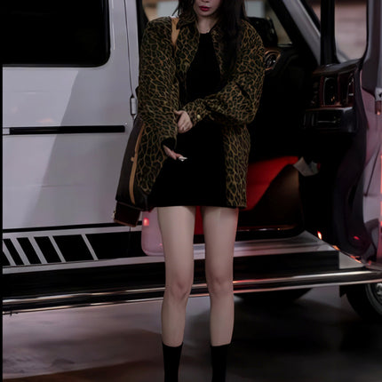 2025 Spring and Autumn New Leopard Print Cool and Scrub Long Sleeve Jacket Coat Women's Lasel Casual Loose Cardigan Top