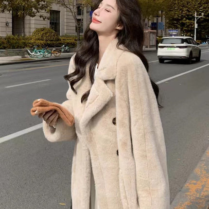 Mink Fur Coat for Women, Extended Version, Thickened, Suit Collar, Eco-Friendly Fur, 2025 Winter New Style, Fur Integrated Coat