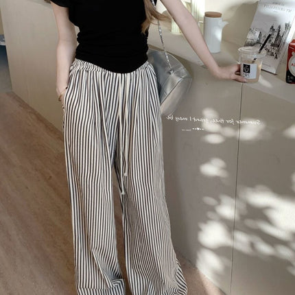 Casual Striped Drapey Women's Pants Versatile Wide-Leg Pants Autumn Trendy Design Floor-Length Pants