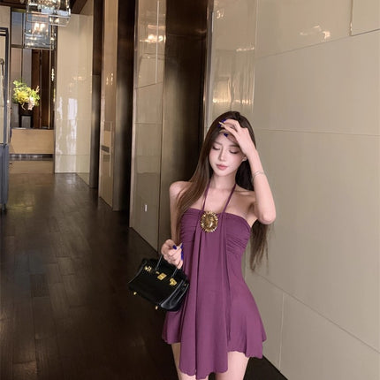 Pure Desire Hot Girl Sleeveless Irregular Dress for Women Summer 2025 New Style Elegant Sexy Waist-Cinching Versatile Halter Dress