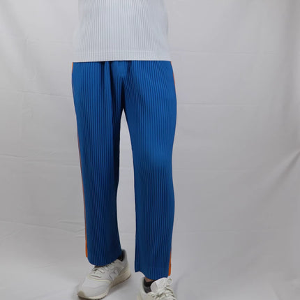 Miyake Garment Folded Pants Trousers Breathable Straight Side Color Matching Men's and Women's Loose Casual Summer New Japanese Style