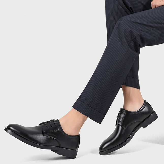 Leather Shoes Men's Cowhide Business Dress Men's New Year Black Hollow Soft Bottom Casual Height Increasing Men's Shoes Groom's Wedding Shoes
