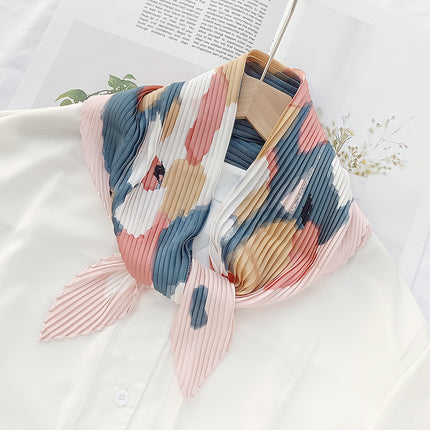 Crumpled Scarf Women's Spring and Summer Elegant Printed Diamond Scarf Korean Style Professional Small Scarf All-match Decorative Thin Scarf