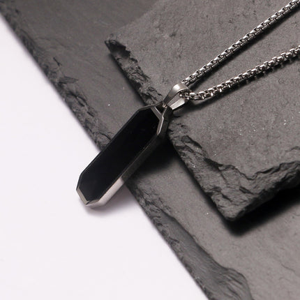 Men's Necklace Stainless Steel Glue Drop Hangtag Plain Face Pendant Geometric Fashion Simple Engraving Jewelry Necklace