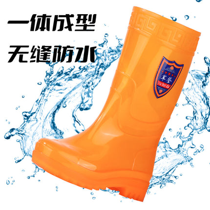 Non-Lined Middle Tube Waterproof Non-Slip Rain Boots for Men and Women Quick-Drying Water Shoes fleece-lined Rubber Shoes Rain Boots Thickened Labor Protection Shoes