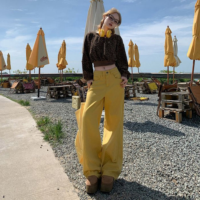 American Style High Street Casual Pants 2025 Summer New High Waist Loose Slimming Straight Leg Wide Leg Pants Women's Trailing Jeans