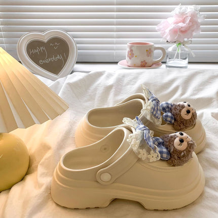 Princess Lace Bow Slippers Women's Spring and Summer Small Height-raising Baotou Slippers Two-way Slip-on Half Slippers