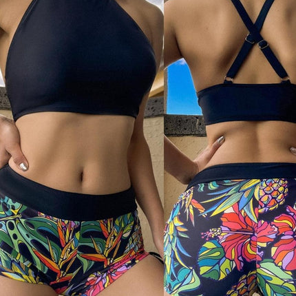 European and American Style Sexy Sports Cross-Border Crop Top Bandeau Conservative Bikini with Beautiful Back Design, Two-Piece Swimsuit, Amazon Sports Style