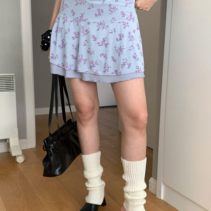 Dorothy Summer New Arrival South Korea Blogger Skirt Mesh Ear Edge Floral Patchwork Low-Waist Mini Skirt