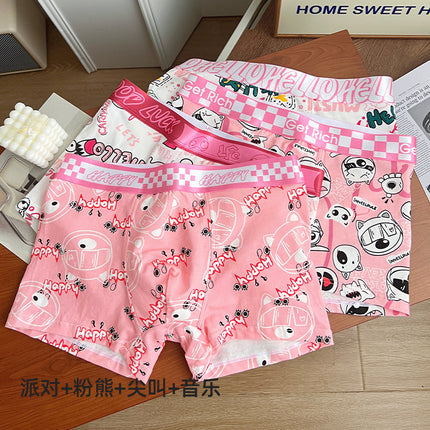 Trendy Brand Pink Men's Underwear Cotton Four-Corner Boys Cartoon Cute Fierce Men's Pink Boyfriend Bagged Cotton Shorts