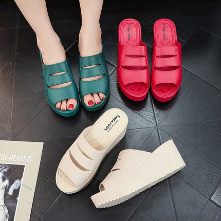 High-Heeled Slippers for Women's Summer Outer Wear Thick-Soled Bathroom Bathing Home Use Wedge-Heeled Platform Heightening Cut Out Non-Slip Sandals