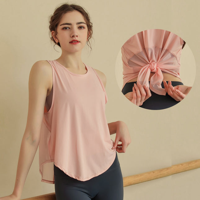 Summer Stitching Mesh Sports Blouse Women's Loose Quick-drying Sports Vest Breathable Slimming Short-sleeved T-shirt Yoga Wear