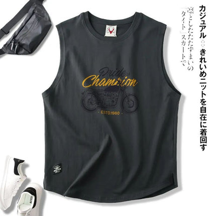 Summer Trendy Brand American Style Retro Style Printed Washed Cotton Crewneck Vest Men's Sports Leisure Sleeveless T-shirt Men's Clothing