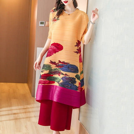 Magic Skirt Miyake 2025 Pleated New Style Goddess Chic Printed Plus Size Slimming Retro Spring Skirt Dress for Women
