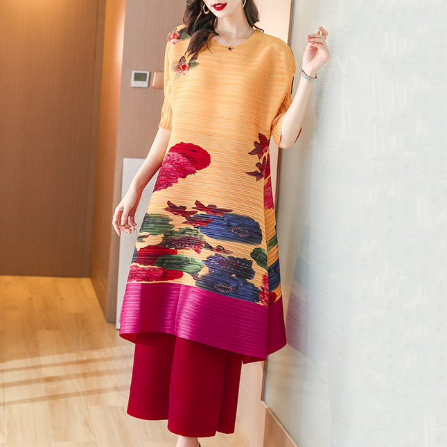 Magic Skirt Miyake 2025 Pleated New Style Goddess Chic Printed Plus Size Slimming Retro Spring Skirt Dress for Women