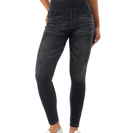 Cross-Border New High-Waisted Whiskered Straight-Leg Skinny Yoga Jeans for Women, Slimming High-Stretch Pocket Casual Pants