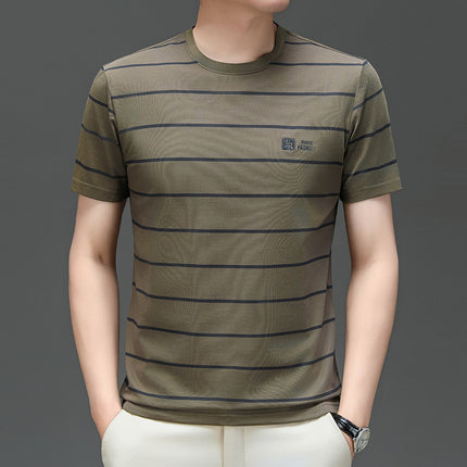Famous emperor mouse men's summer new round neck pullover short sleeve t-shirt business casual striped young and middle-aged men's T-shirt