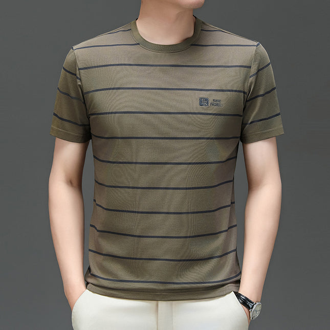 Famous emperor mouse men's summer new round neck pullover short sleeve t-shirt business casual striped young and middle-aged men's T-shirt