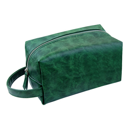 Cross-Border Travel Large-Capacity Pu Leather Makeup and Toiletry Storage Bag Retro Crazy Horse Leather Waterproof Handbag Niche High-End