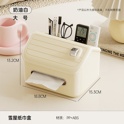 Desktop Tissue Box with High Aesthetic Appeal for Home Use, Stone-Like Bathroom Toilet Paper Holder with Built-In Spring, Large Capacity Tissue Box for Living Room
