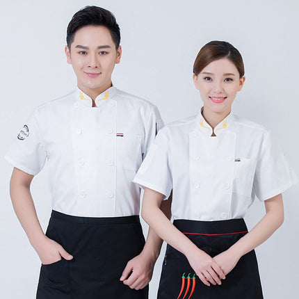 Chef Work Clothes Long Sleeve Men's Autumn and Winter Clothes Hotel Restaurant Catering Chef Clothes Short Sleeve Women's Rear Kitchen Tooling Top