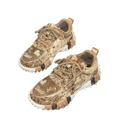 Women's New Dad Shoes Ins Fashion Rhinestone Sports Casual Shoes Cross-Border Foreign Trade Durian Sole Diamond-Encrusted Women's Shoes