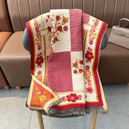 2025 New Autum Women's Fashion Scarf Retro Stitching Contrasting Jacquard Scarf Warm and Cold-Proof Air-Conditioned Shawl