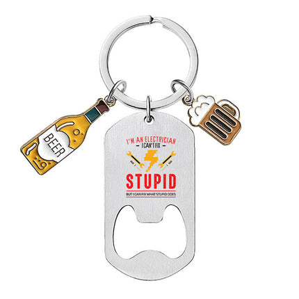 Cross-border Stainless Steel Engraving Metal Keychain Bottle Opener Wine Glass Wine Bottle Birthday Christmas Father's Day Gift