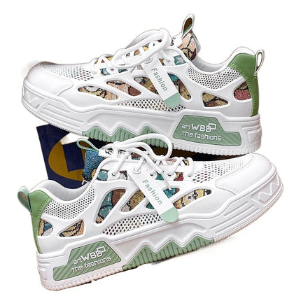 Men's Summer Mesh Breathable Versatile Casual Niche Canvas Sneakers Student Sports Height-Increasing White Trendy Shoes