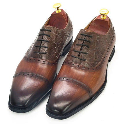 New Top-Layer Genuine Leather Men's Business Formal Shoes with Carved Square Toe Brogue Handmade Oxford Shoes