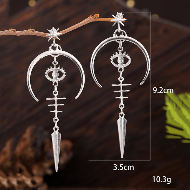 Gothic Devil's Eye Punk Earrings Halloween Accessories Ancient Silver Moon Metal Long Earrings Cross-Border