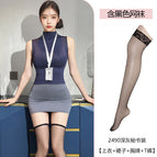 Dark gray [top + skirt + badge + t pants] including black fishnet stockings / One Size