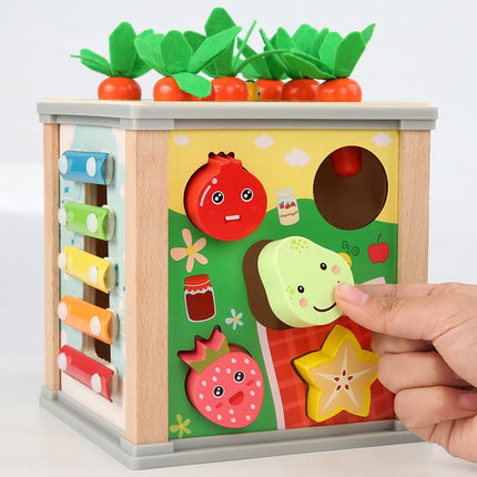 Children's Montessori wooden multi-functional treasure box coin box knocking piano pulling radish fruit matching building blocks educational toys